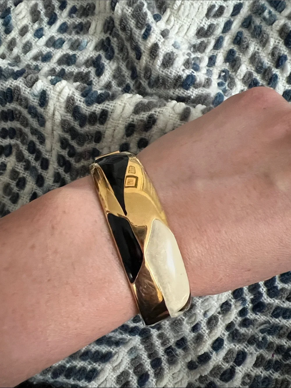Vintage Monet Gold-tone Bracelet with Black and Cream Enamel Inlay